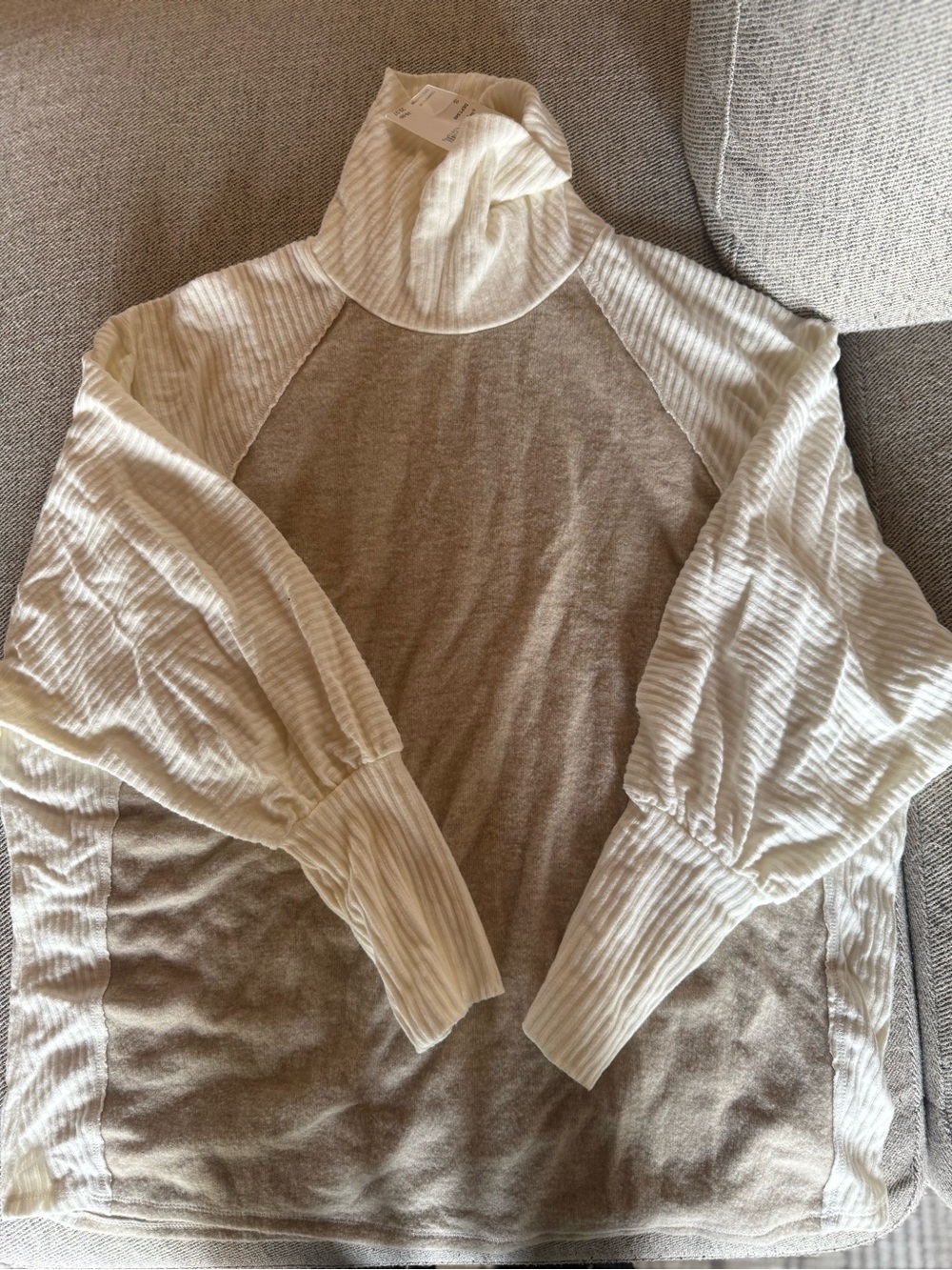 H by bordeaux Two-Tone Cream and Tan Cowl Neck Sweater